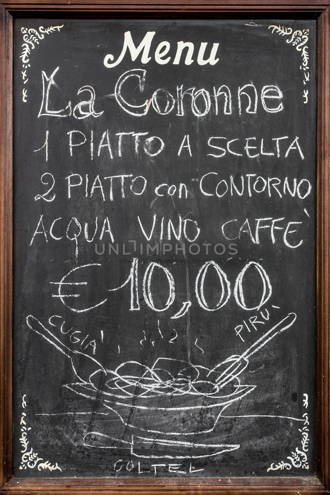 A blackboard used as menu, in an Italian restaurant.