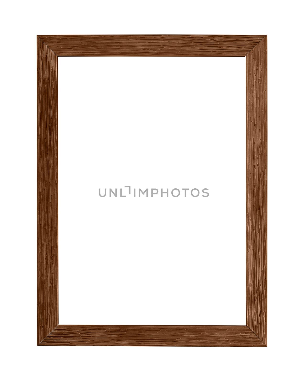 Modern dark brown color painted rectangular vertical frame for picture or photo, isolated on white background