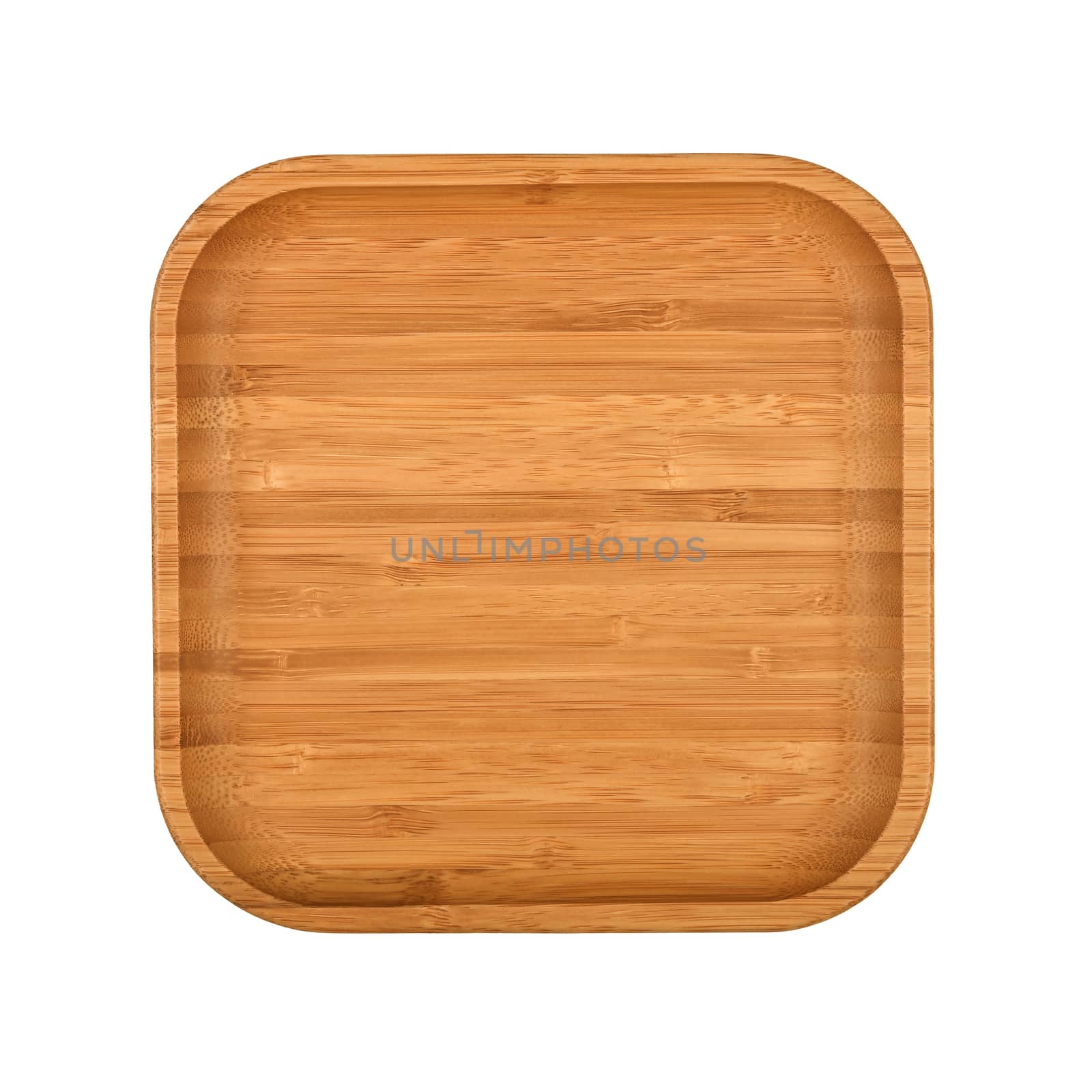 Brown wooden tray plate isolated on white by BreakingTheWalls