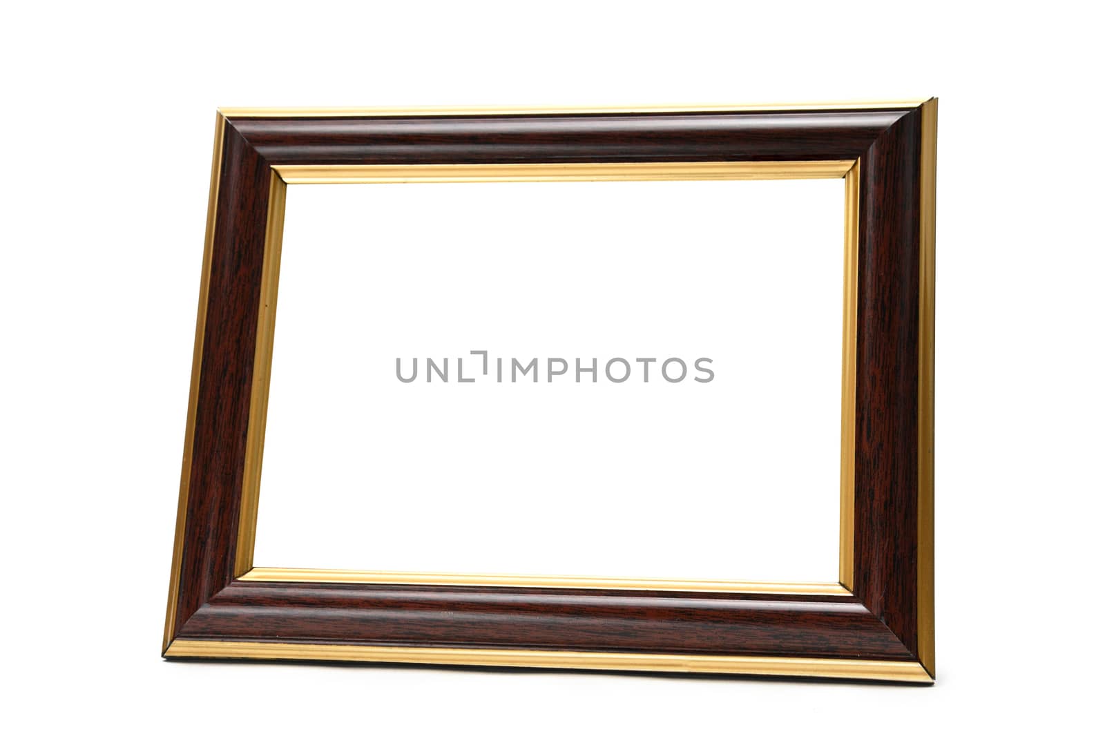 Vintage wooden photo frame on an isolated white background.
