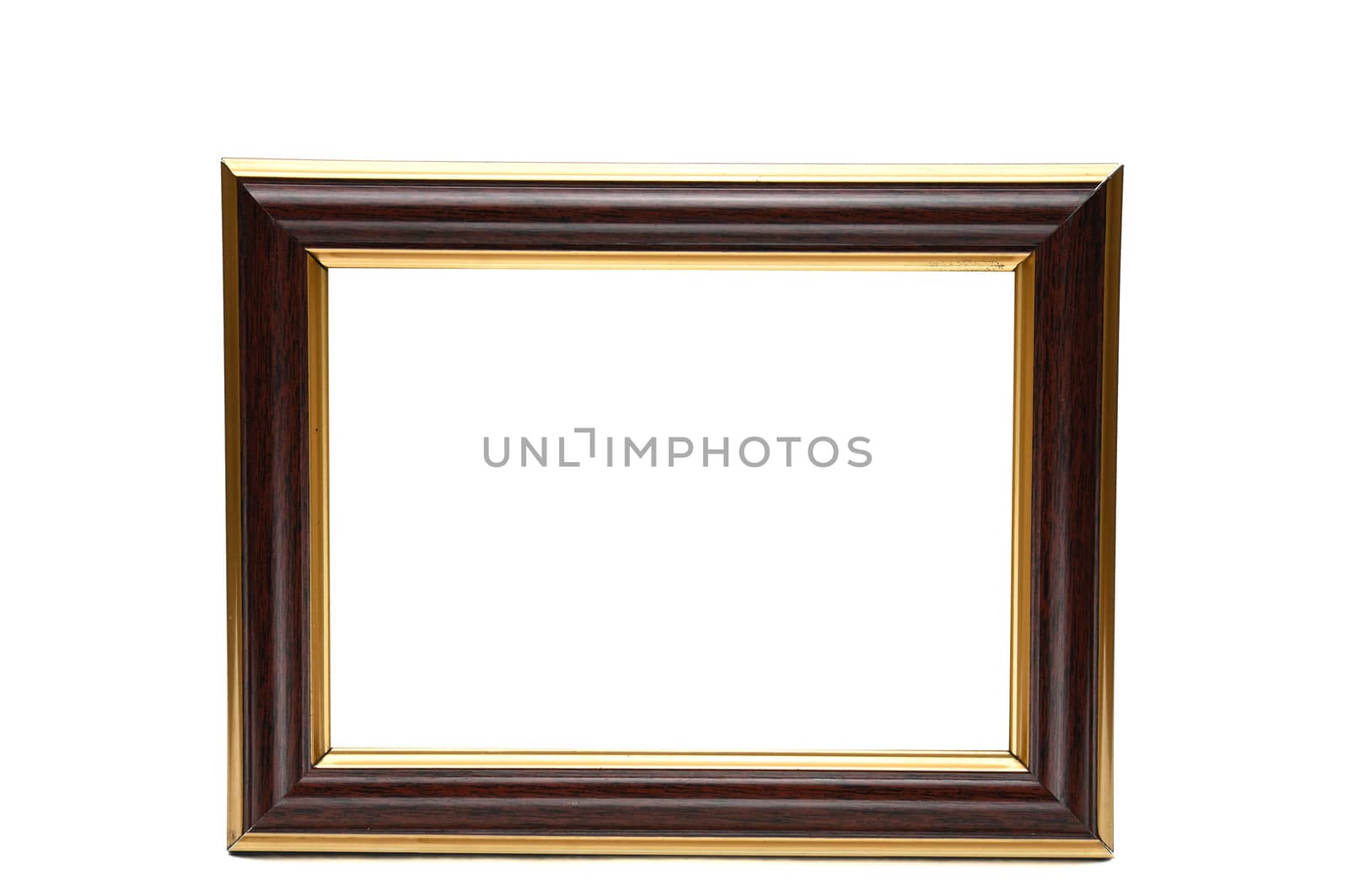 Vintage wooden photo frame on an isolated white background.
