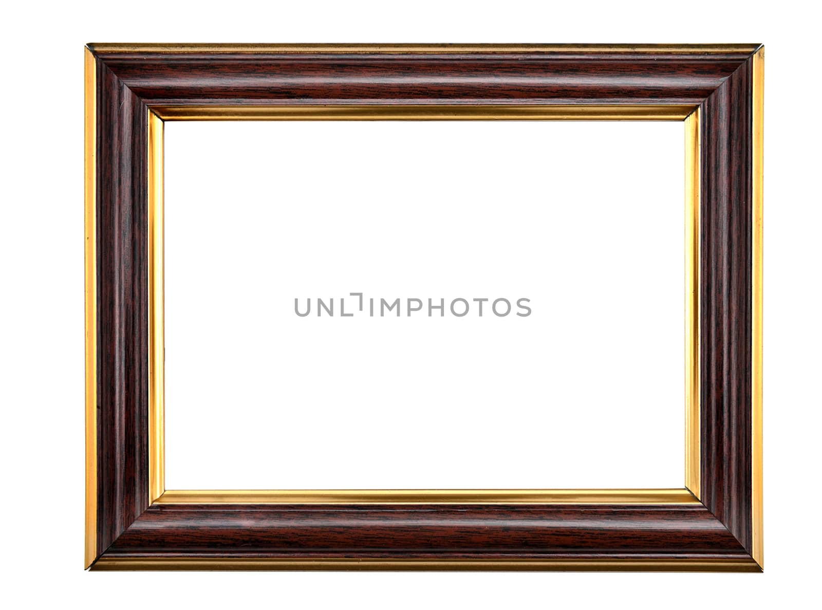 Vintage wooden photo frame on an isolated white background.
