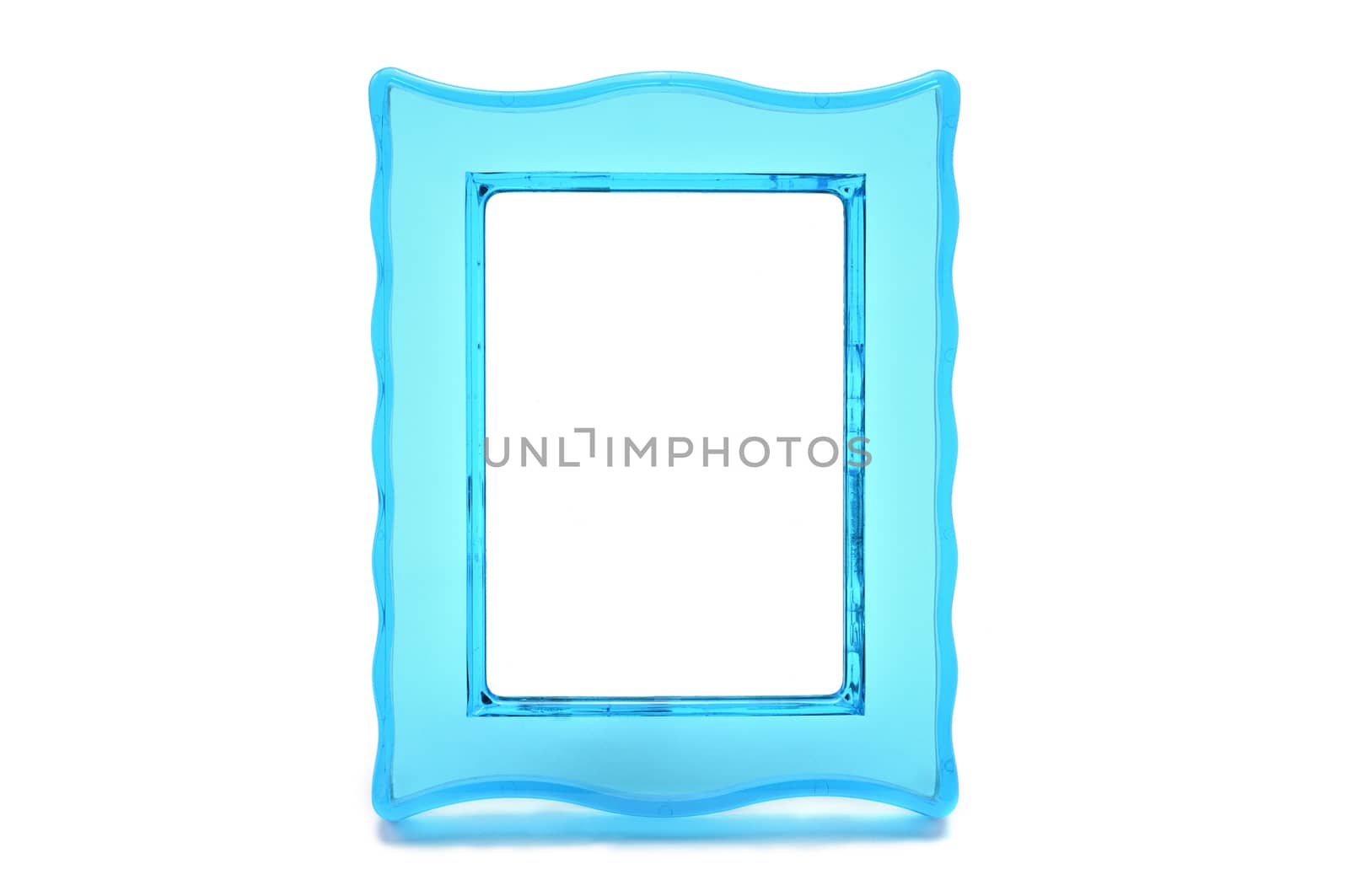 Vintage transparent turquoise color photo frame on an isolated w by moviephoto