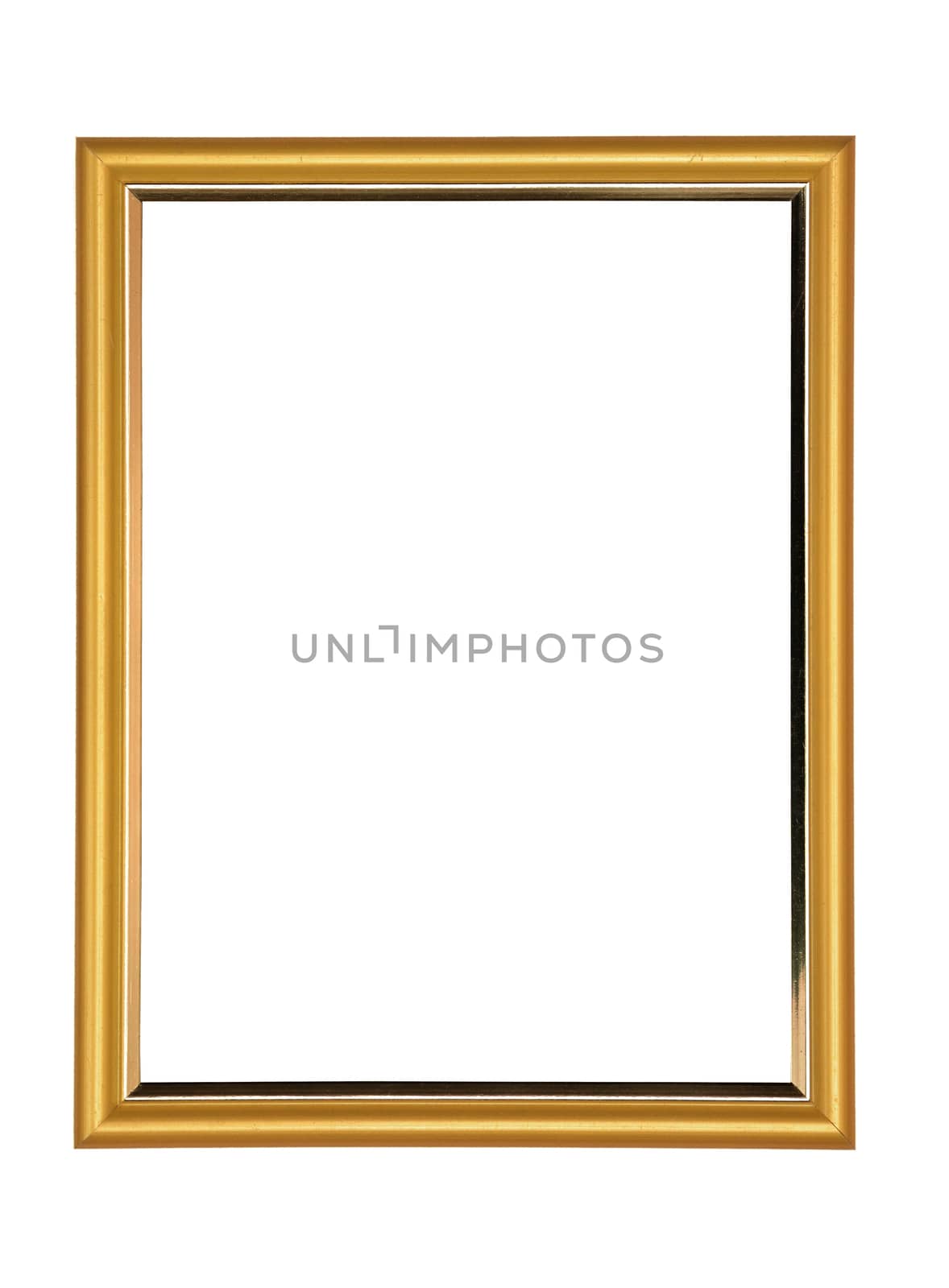 Vintage wooden and golden photo frame on an isolated white background
