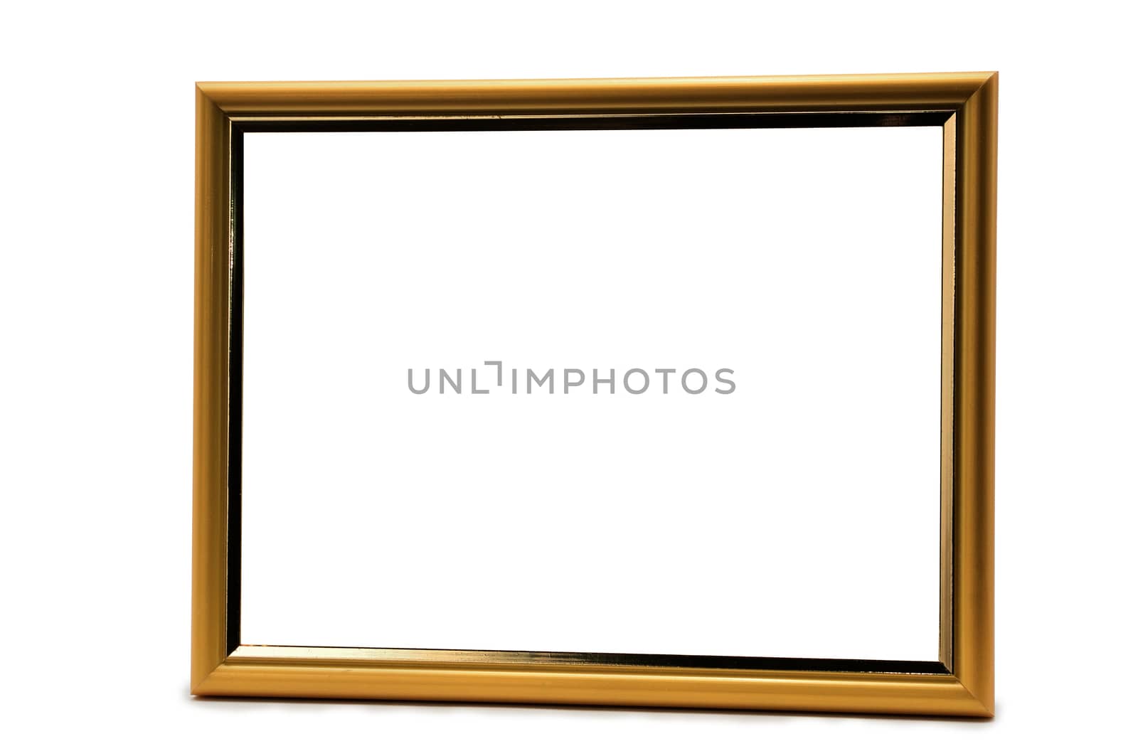 Vintage wooden and golden photo frame on an isolated white background
