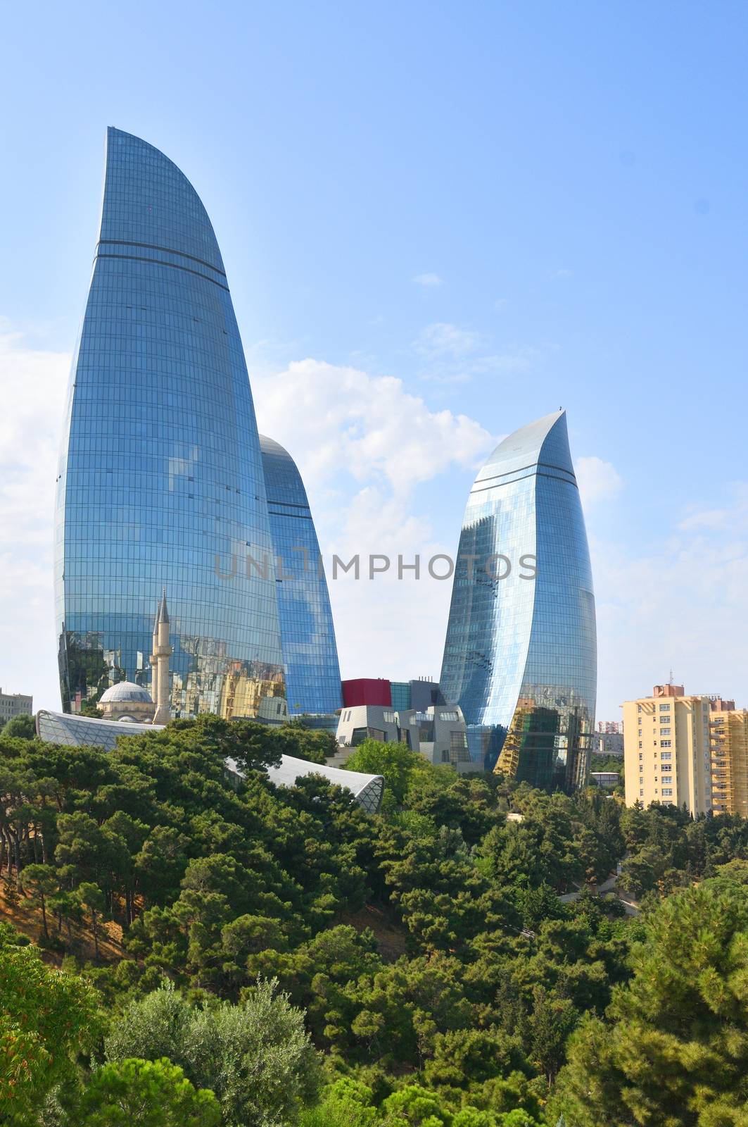 09 september 2018.Baku,Azerbaijan.Hotel Flame Towers located near Mountain Park
