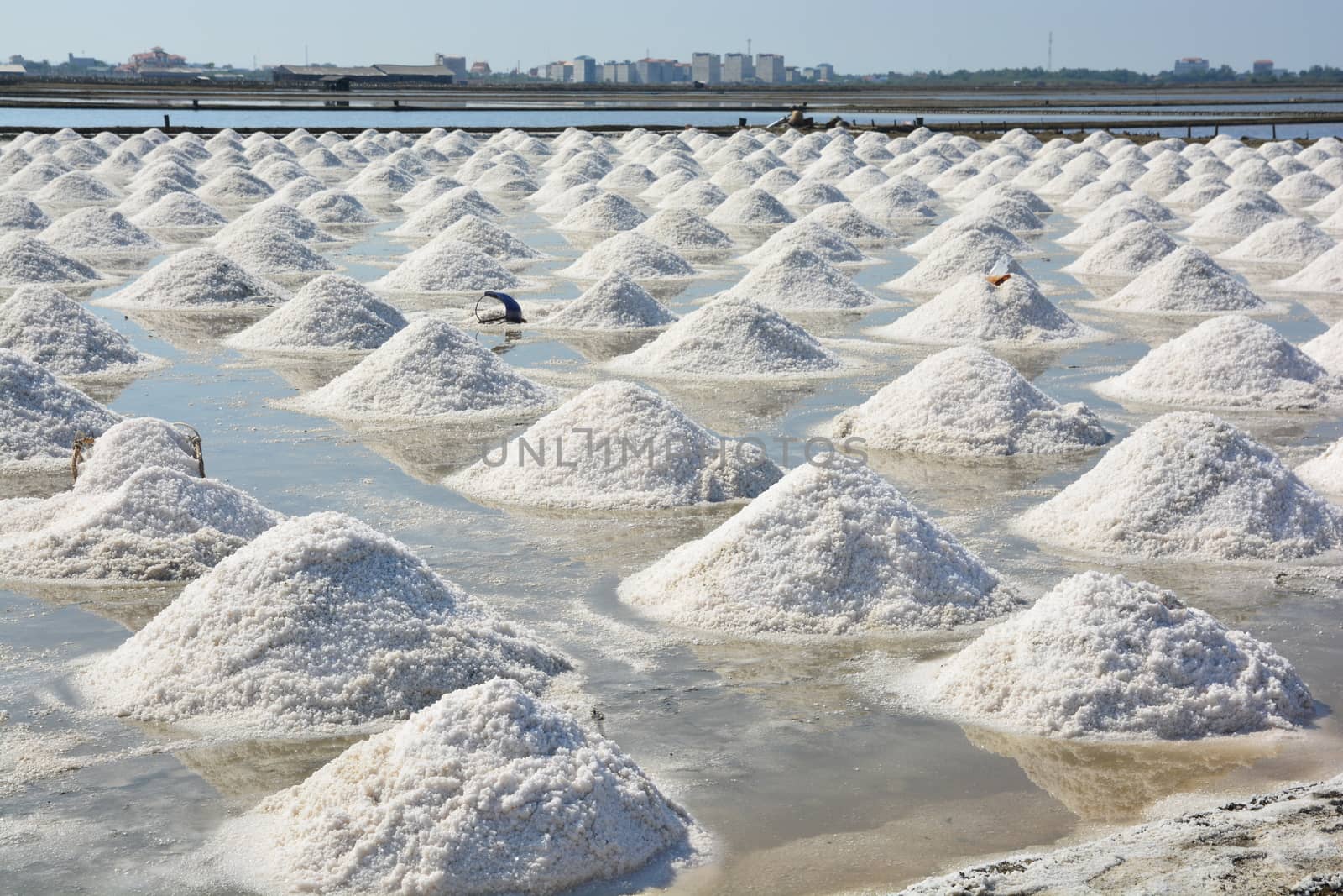 Salt pan or salt field,  Landscape of salt farming field 