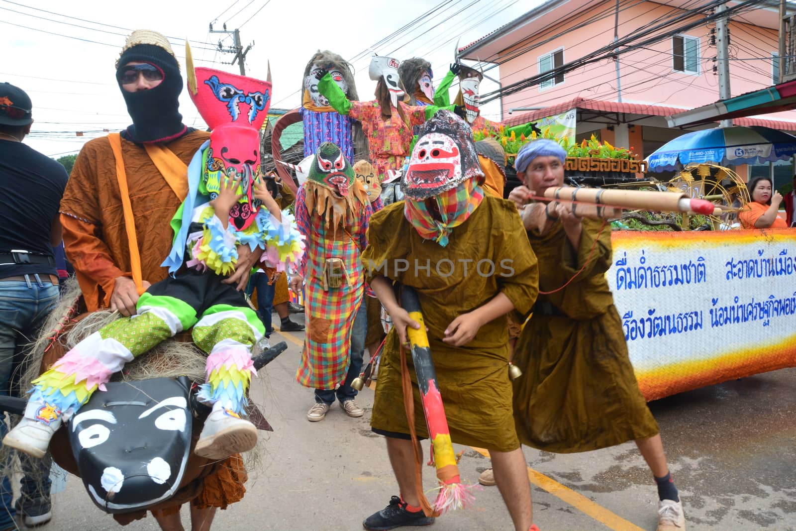 LOEI, THAILAND - JUNE 25, 2017 : Phi Ta Khon is a type of masked procession celebrated on the first day of a three-day Buddhist merit-making holiday known in Thai as Boon Pra Wate