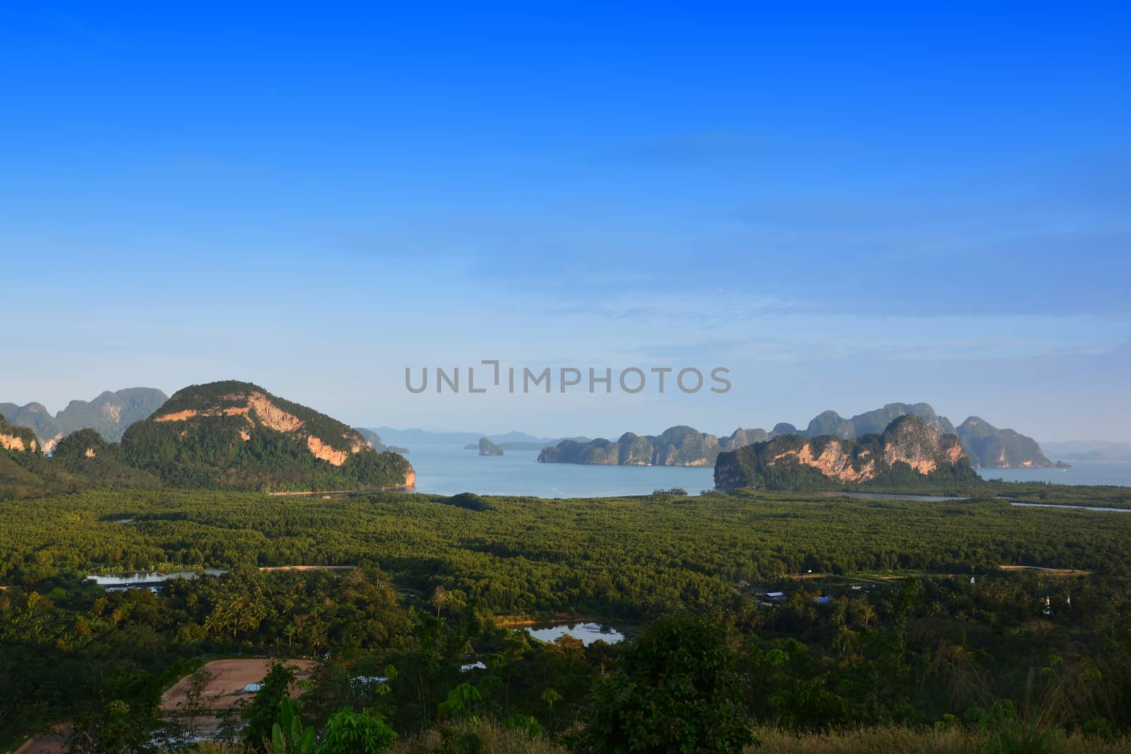 Toh Li viewpoint, Phang nga ,Thailand. Located on Tha tian district ,Phang nga province in south of Thailand. 180 degree panorama view of Toh Li viewpoint we can see Ban Hin Lom ,the way out to Phang nga bay.