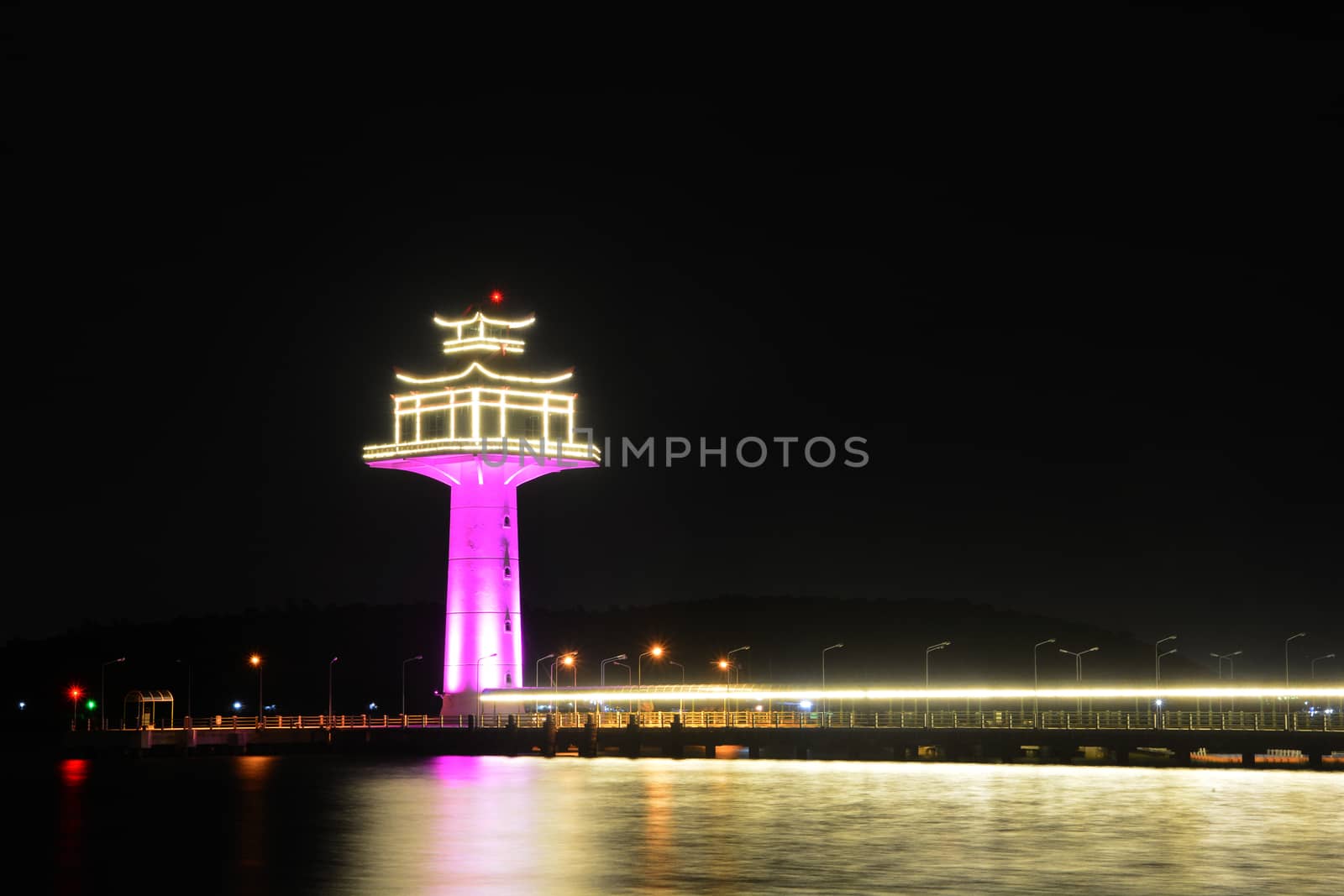 Lighthouse Chinese of  SiChang island in the night by ideation90