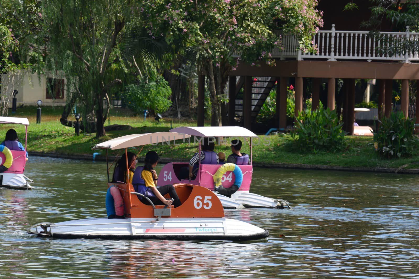 Spinning Pedal Boats At Dusit Zoo Lake by ideation90