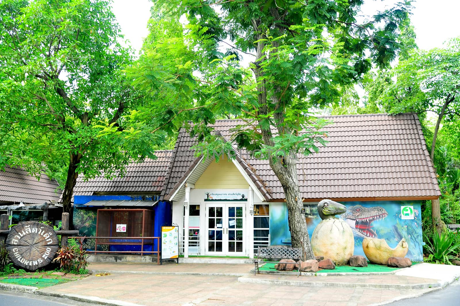 BANGKOK, THAILAND - AUGUST 10, 2018: Exhibition buildings of childrens zoo at dusit zoo