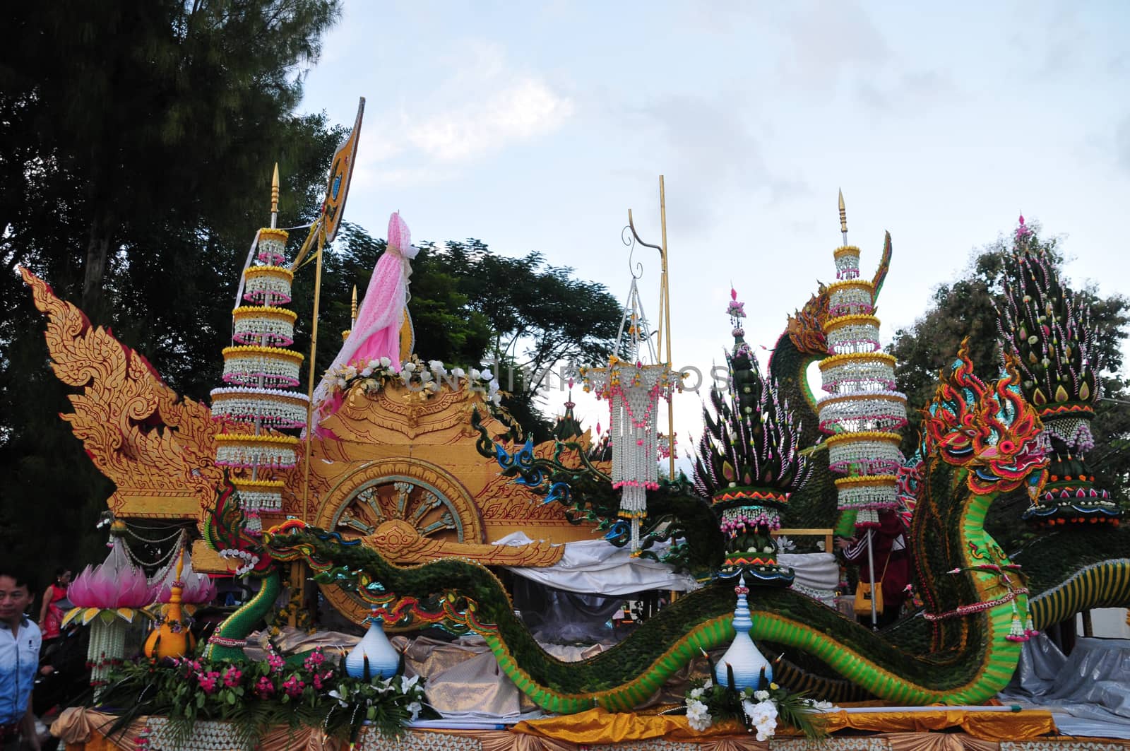 Sakon nakhon ,Thailand – October 23,2018 : Wax Castle Festival is held annually at the end of the Buddhist Lent. The event are objective to pay homage to Phra That Choeng Chum