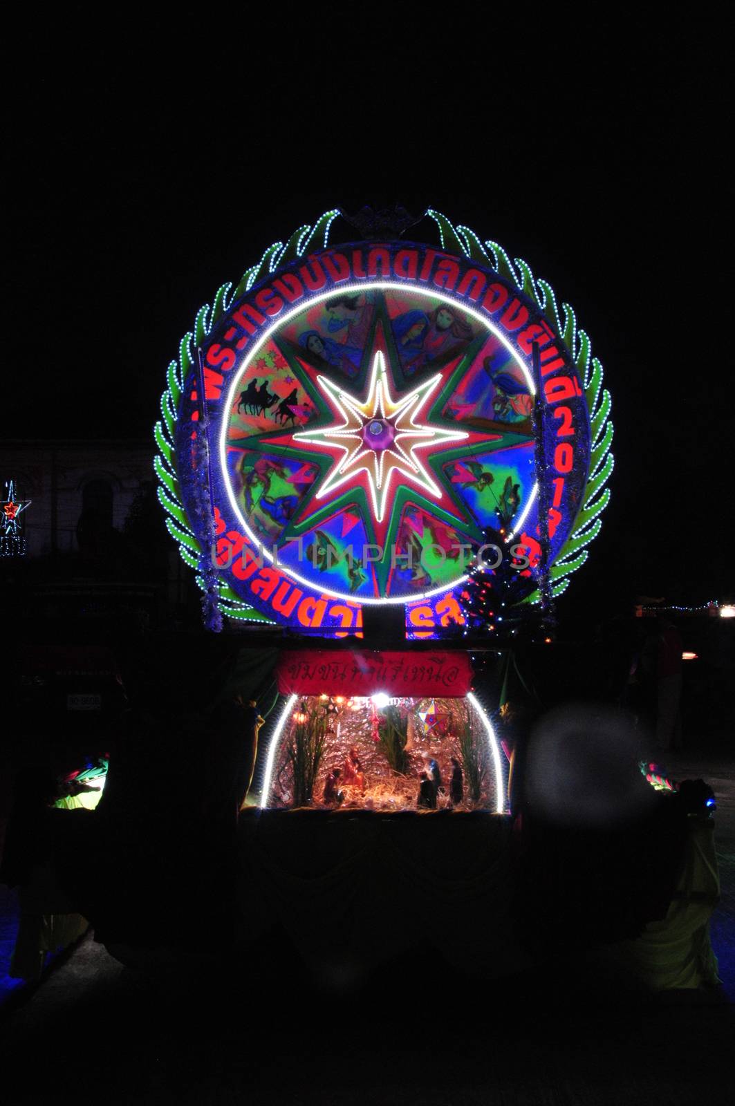 SAKON NAKHON, THAILAND - DEC 23, 2018 :The celebrating Christmas with the dazzling star parade  in Parade of Christmas Star Festival  at Ban Ta Rae

