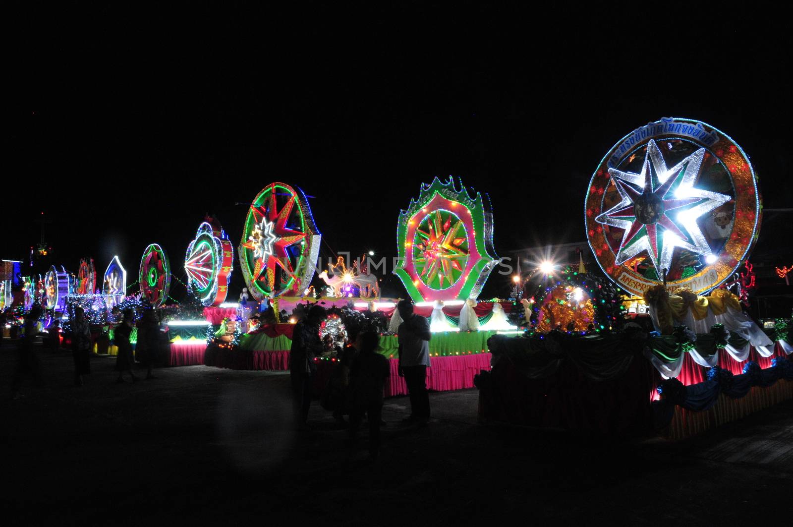 SAKON NAKHON, THAILAND - DEC 23, 2018 :The celebrating Christmas with the dazzling star parade  in Parade of Christmas Star Festival  at Ban Ta Rae

