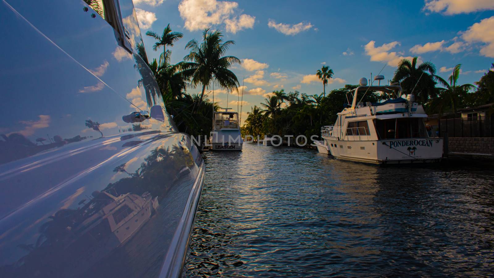 Looking Off a Boat at a Canal View in Florida