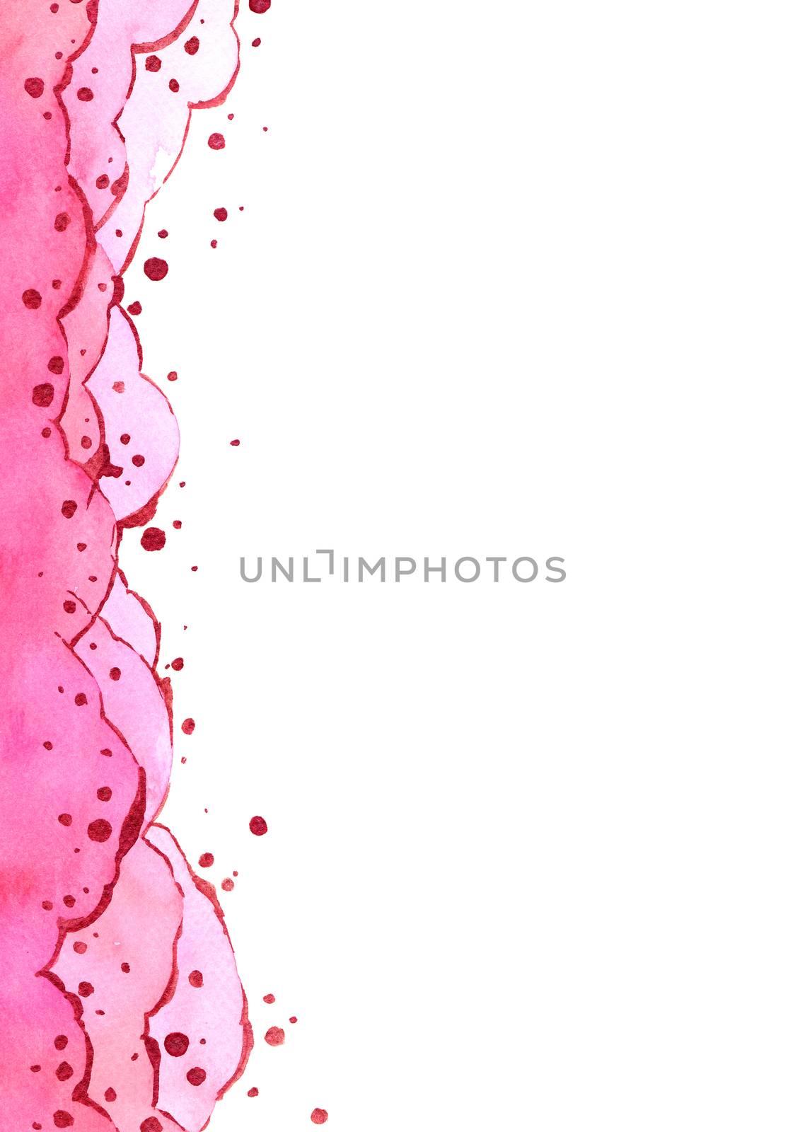 Abstract watercolor hand painting illustration. Bright pink wavy background. High resolution. Design for card, cover, print,web, wedding, valentine. by Ungamrung