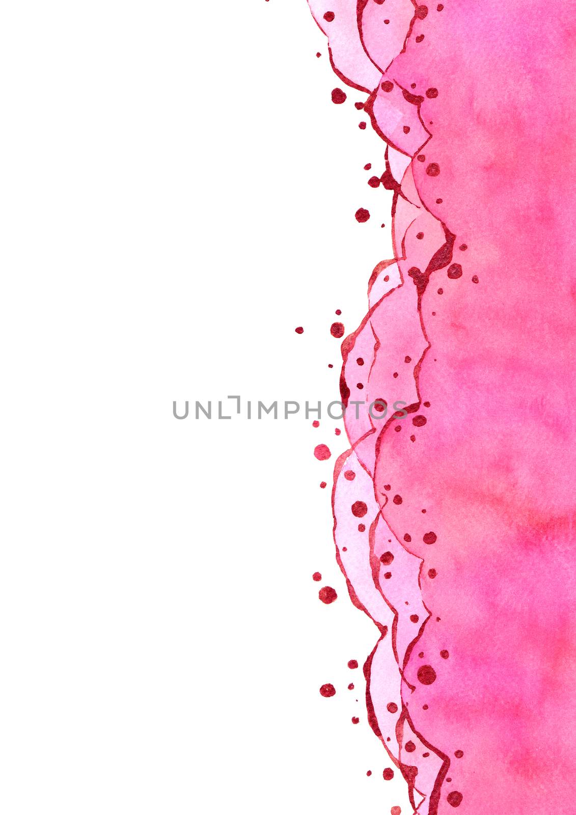 Abstract watercolor hand painting illustration. Bright pink wavy background. High resolution. Design for card, cover, print,web, wedding, valentine. by Ungamrung