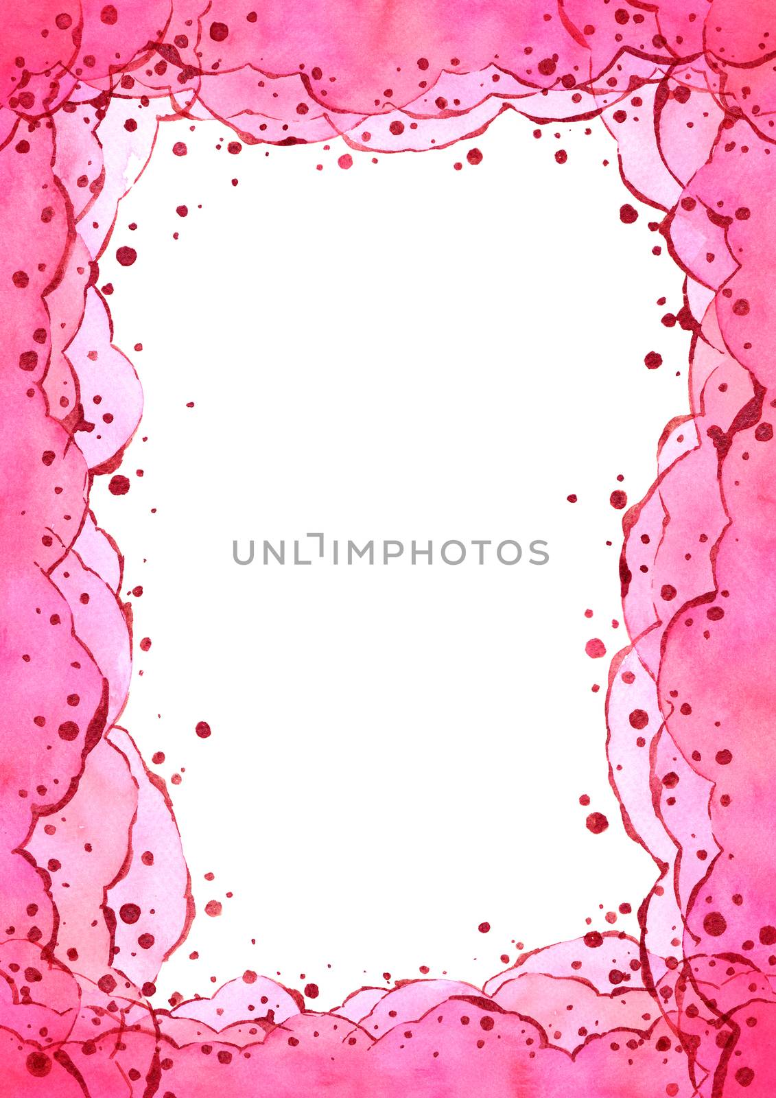 Abstract watercolor hand painting illustration. Bright pink wavy background. High resolution. Design for card, cover, print,web, wedding, valentine. by Ungamrung