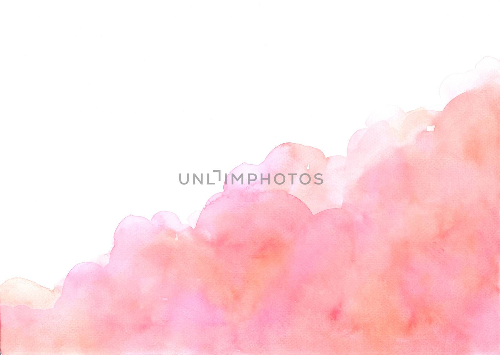 Hand painted abstract orange and pink watercolor on white backgr by Ungamrung