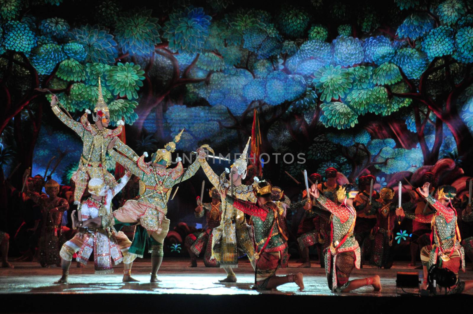 BANGKOK, THAILAND – 22 MAY 2019 : Thai Pantomime (Khon) Performance for the king's coronation ceremony at Sanam Laung,the royal multi purpose land in front of the Grand Palace