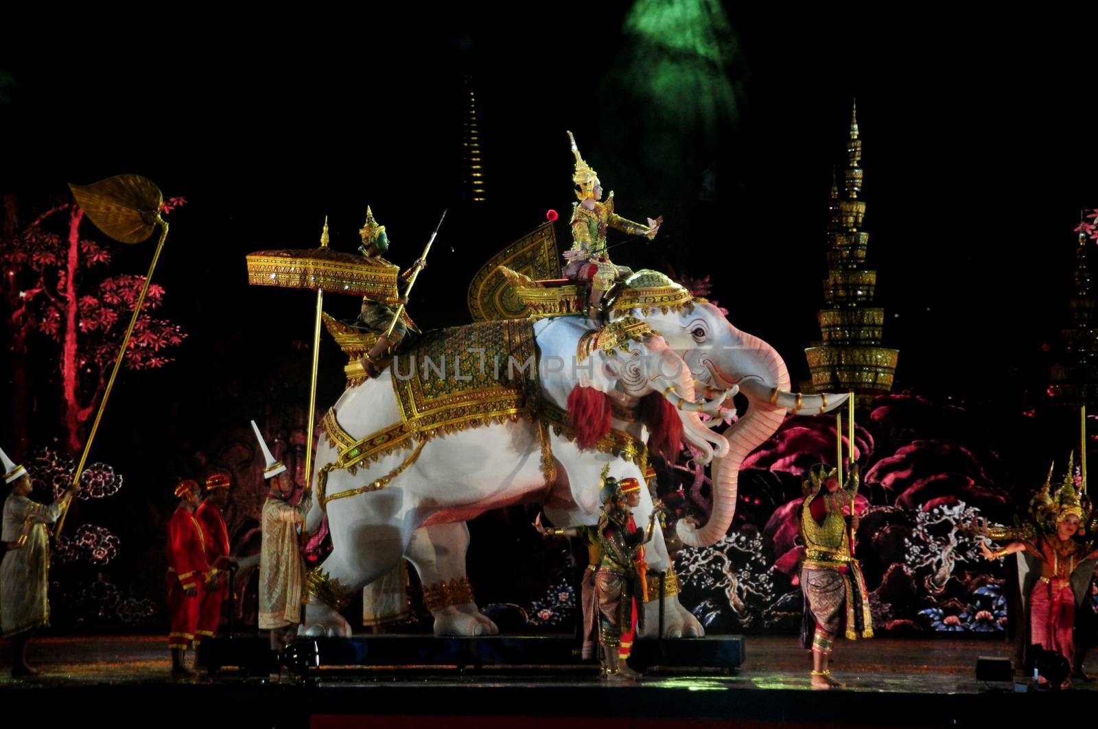 BANGKOK, THAILAND – 22 MAY 2019 : Thai Pantomime (Khon) Performance for the king's coronation ceremony at Sanam Laung,the royal multi purpose land in front of the Grand Palace