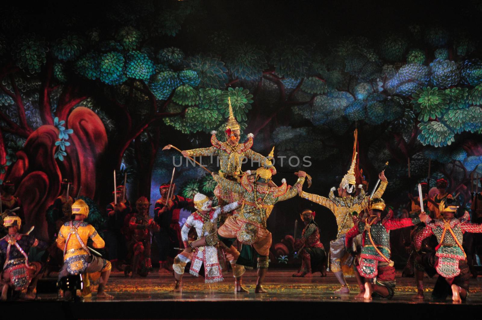 BANGKOK, THAILAND – 22 MAY 2019 : Thai Pantomime (Khon) Performance for the king's coronation ceremony at Sanam Laung,the royal multi purpose land in front of the Grand Palace