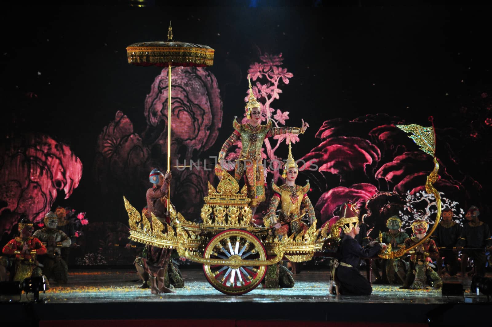 BANGKOK, THAILAND – 22 MAY 2019 : Thai Pantomime (Khon) Performance for the king's coronation ceremony at Sanam Laung,the royal multi purpose land in front of the Grand Palace