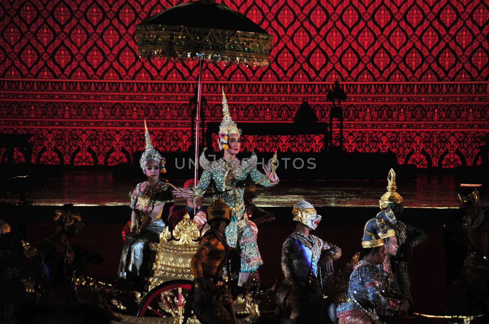 BANGKOK, THAILAND – 22 MAY 2019 : Thai Pantomime (Khon) Performance for the king's coronation ceremony at Sanam Laung,the royal multi purpose land in front of the Grand Palace