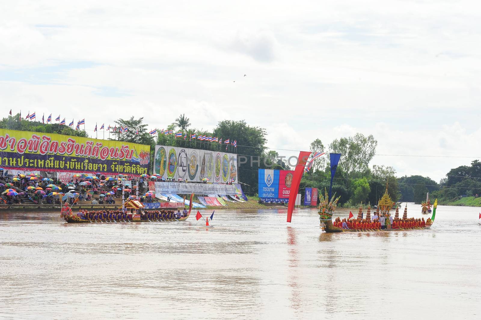 PHICHIT, THAILAND – 7  SEPTEMBER 2019 : Phichit boat racing is a traditional event of long standing. during September each year on the Nan River in front of Wat Tha Luang.