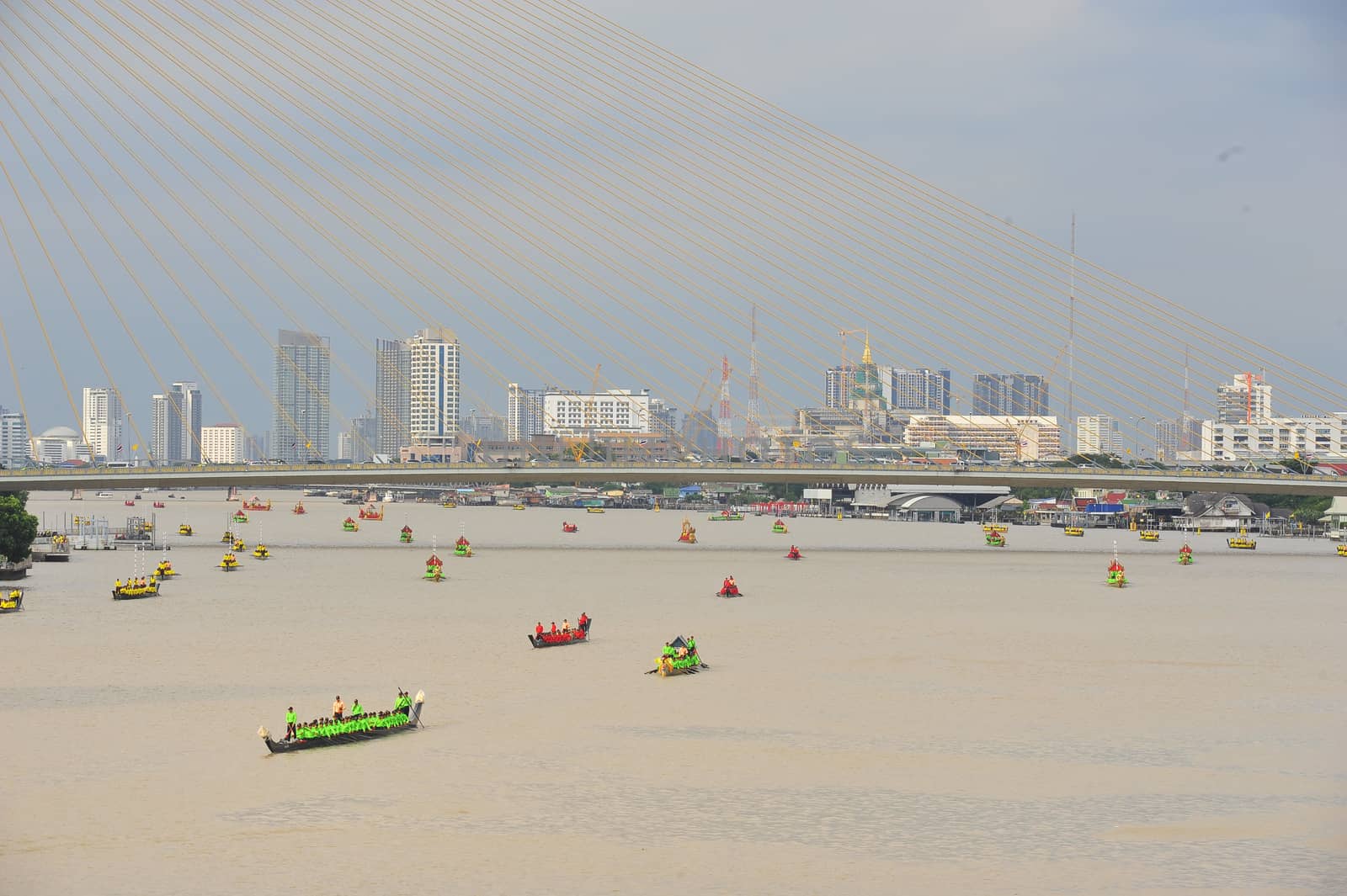 BANGKOK, THAILAND – 10  SEPTEMBER 2019 : The training of the Royal Barges Procession, the last royal ceremony of the Royal Coronation Ceremony Of King Rama X.