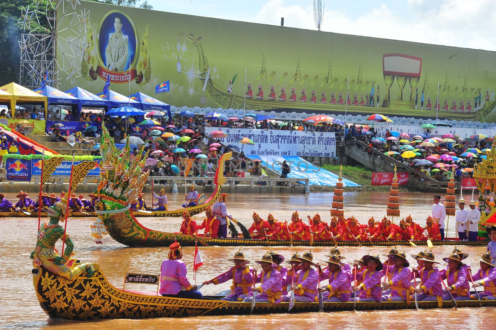 PHICHIT, THAILAND – 7  SEPTEMBER 2019 : Phichit boat racing is a traditional event of long standing. during September each year on the Nan River in front of Wat Tha Luang.