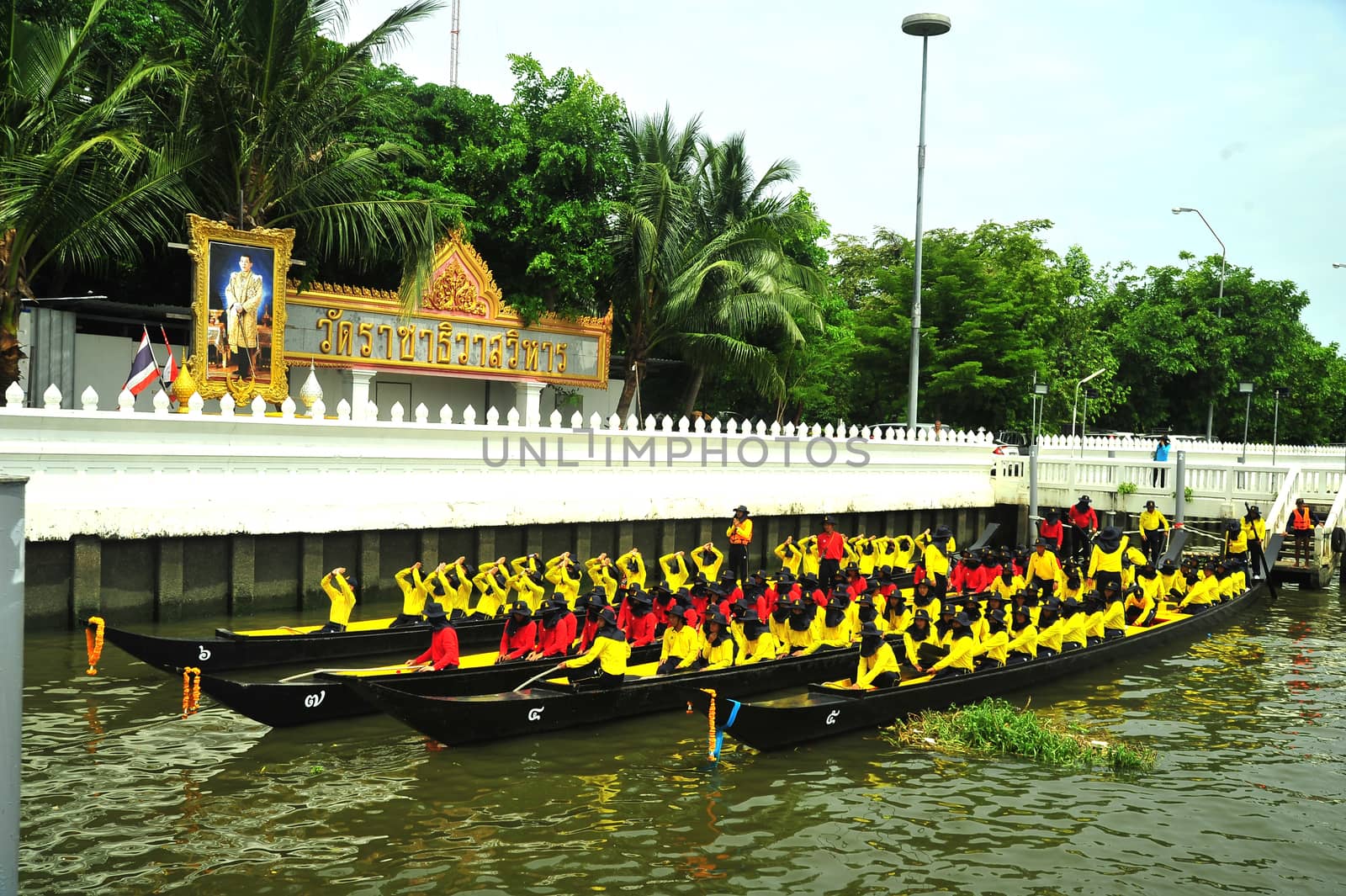 BANGKOK, THAILAND – 10  SEPTEMBER 2019 : The training of the Royal Barges Procession, the last royal ceremony of the Royal Coronation Ceremony Of King Rama X.