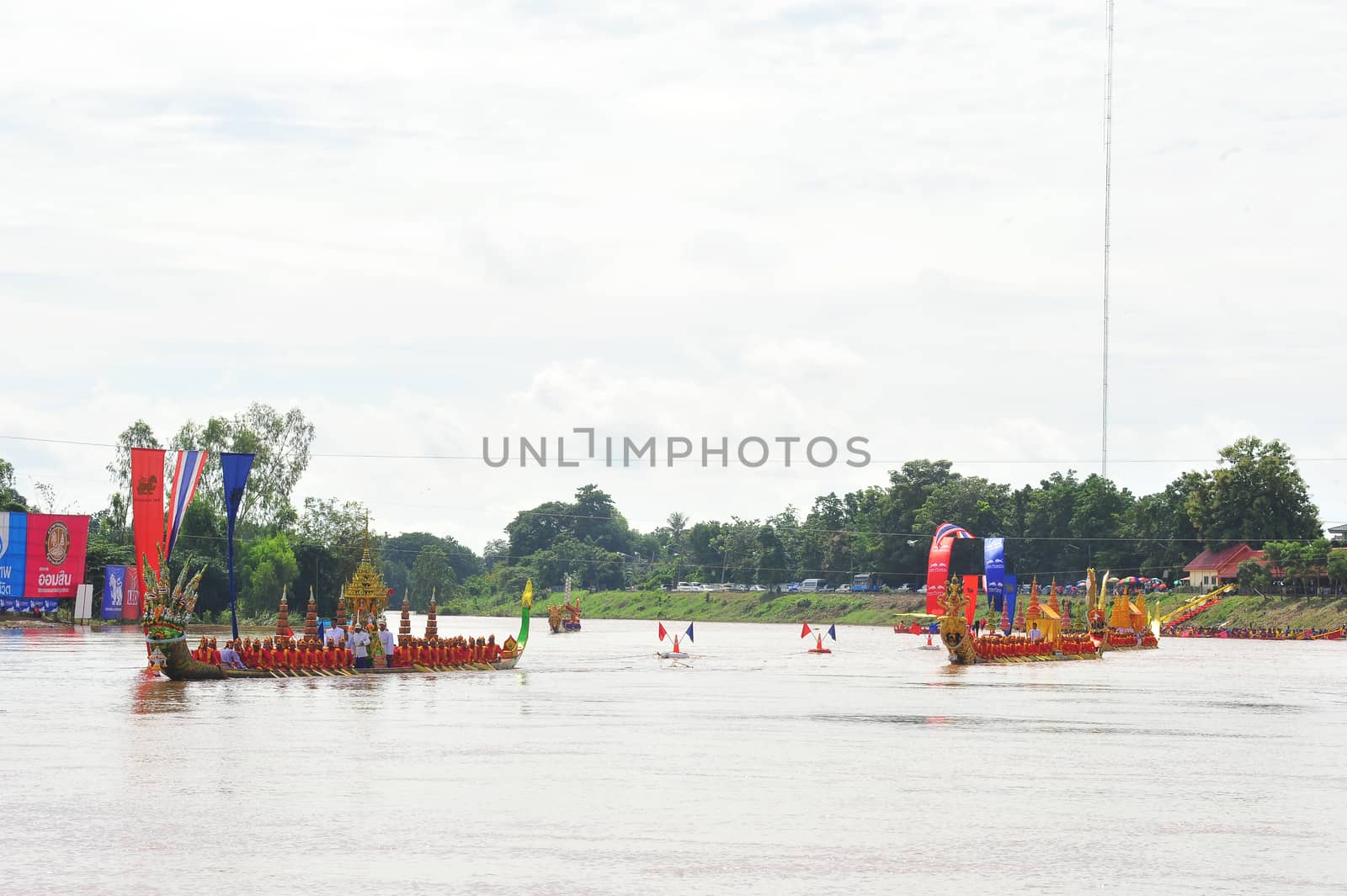 PHICHIT, THAILAND – 7  SEPTEMBER 2019 : Phichit boat racing is a traditional event of long standing. during September each year on the Nan River in front of Wat Tha Luang.