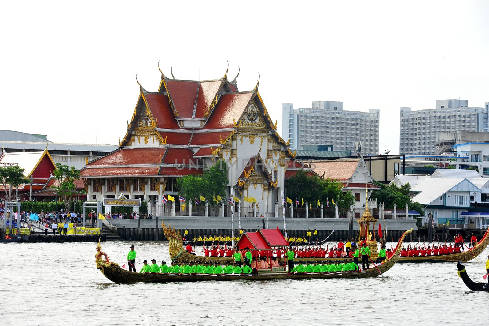 BANGKOK, THAILAND – 10  SEPTEMBER 2019 : The training of the Royal Barges Procession, the last royal ceremony of the Royal Coronation Ceremony Of King Rama X.