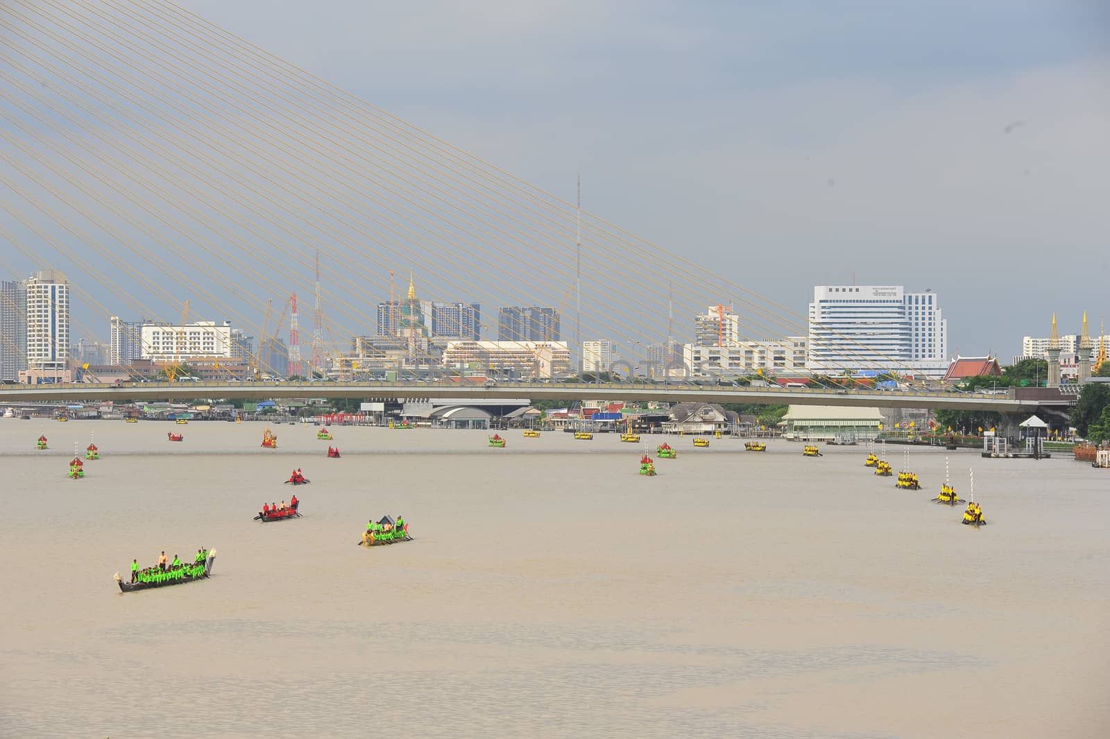 BANGKOK, THAILAND – 10  SEPTEMBER 2019 : The training of the Royal Barges Procession, the last royal ceremony of the Royal Coronation Ceremony Of King Rama X.