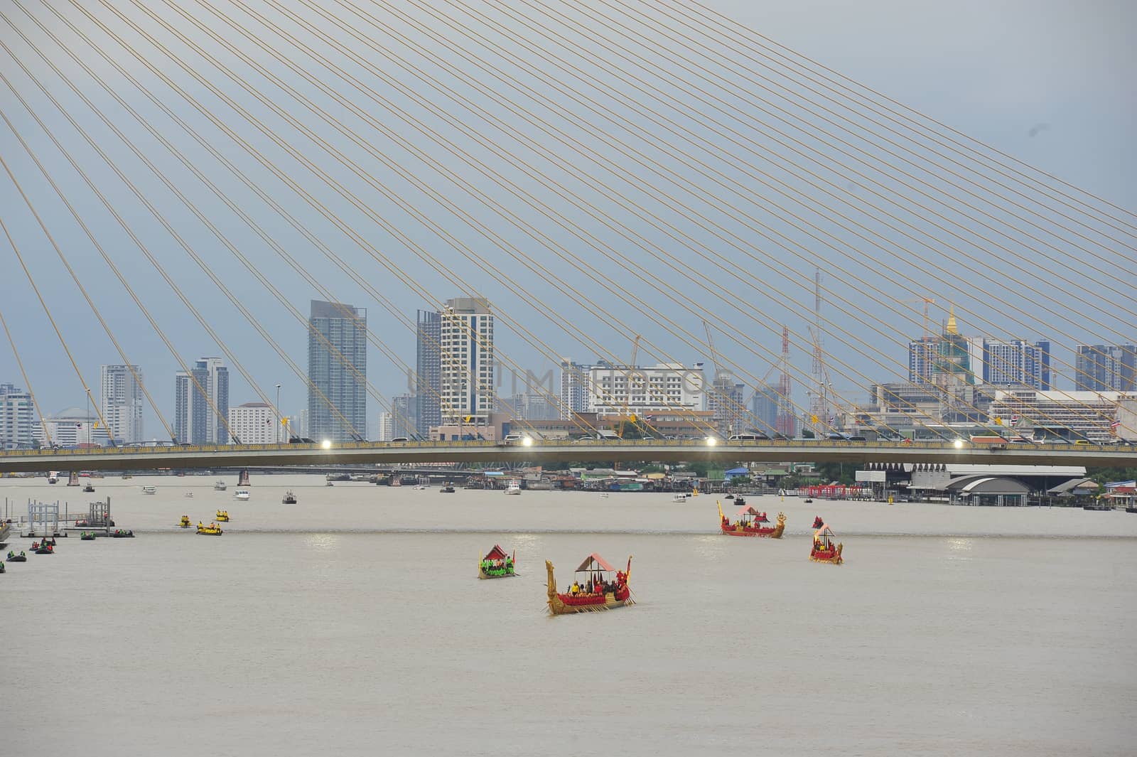 BANGKOK, THAILAND – 10  SEPTEMBER 2019 : The training of the Royal Barges Procession, the last royal ceremony of the Royal Coronation Ceremony Of King Rama X.