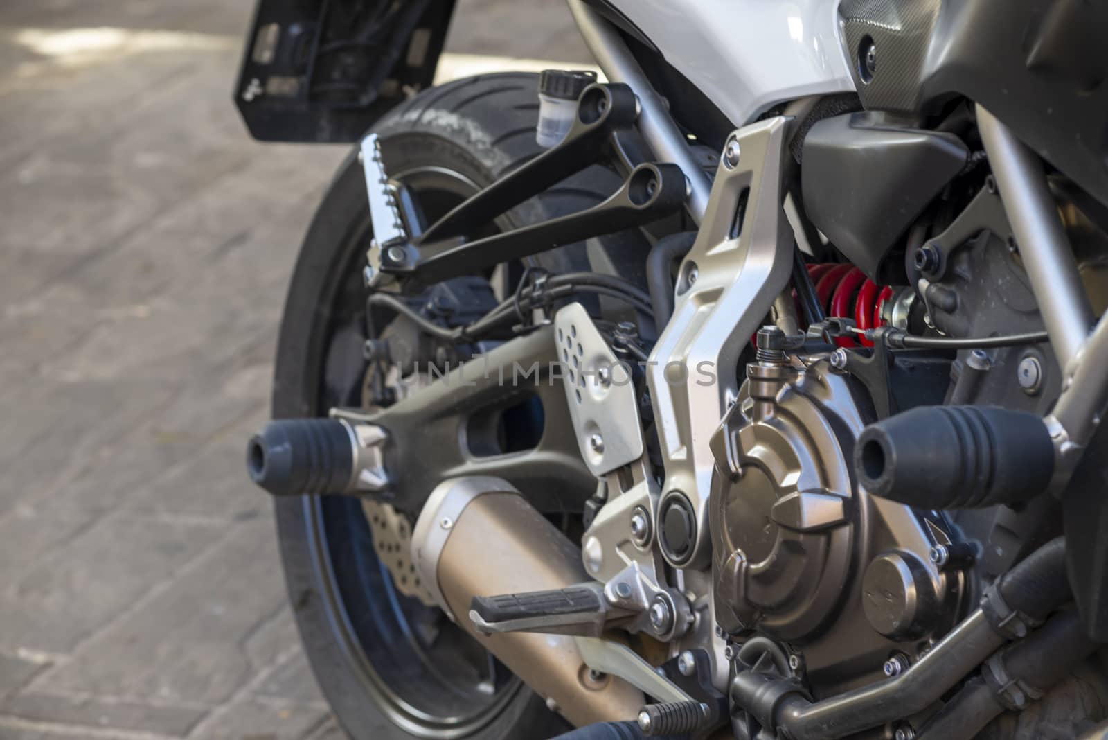 details of a parked touring motorcycle ready to travel