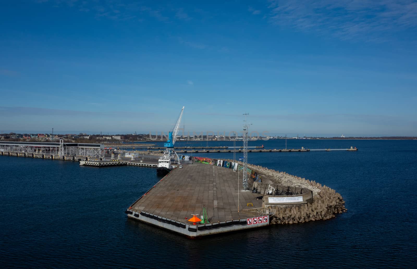 23 April 2019, Tallinn, Estonia. High-speed passenger and car ferry of the Estonian shipping concern Tallink Silja Europa in the port of Tallinn.