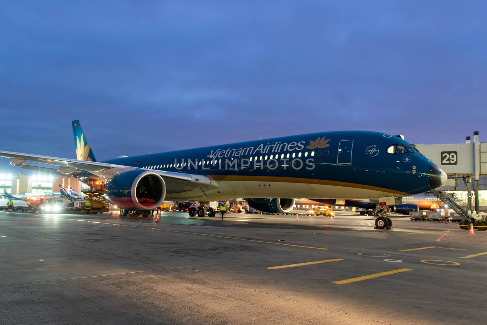 October 29, 2019, Moscow, Russia. Plane 
Airbus A350-900 Vietnam Airlines at Sheremetyevo airport in Moscow.