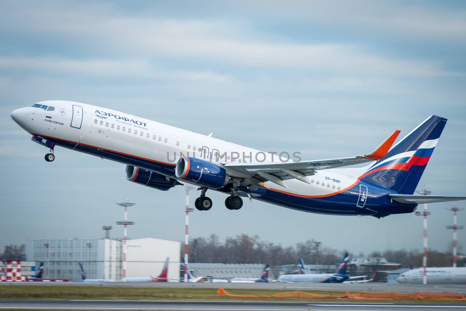 October 29, 2019, Moscow, Russia. Plane 
Boeing 737-800 Aeroflot - Russian Airlines at Sheremetyevo airport in Moscow.