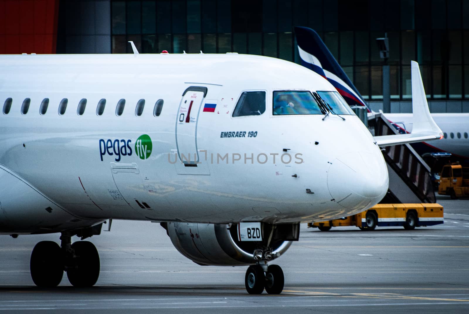 October 29, 2019, Moscow, Russia. Plane 
Embraer ERJ-190 Ikar Airlines at Sheremetyevo airport in Moscow.