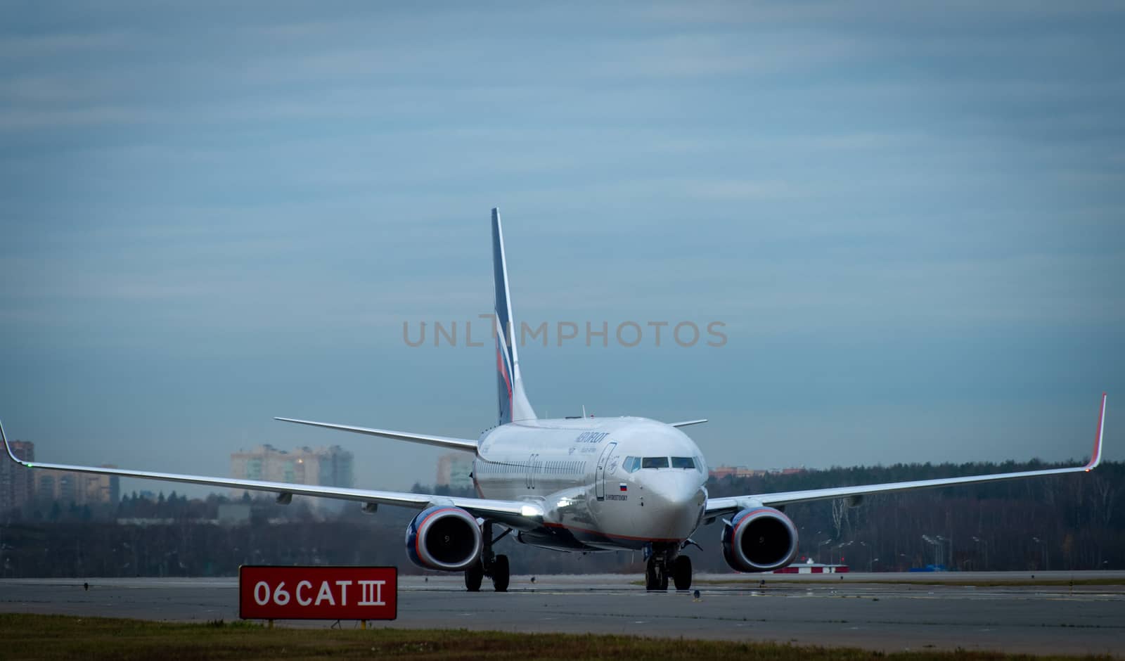 October 29, 2019, Moscow, Russia. Plane 
Boeing 737-800 Aeroflot - Russian Airlines at Sheremetyevo airport in Moscow.