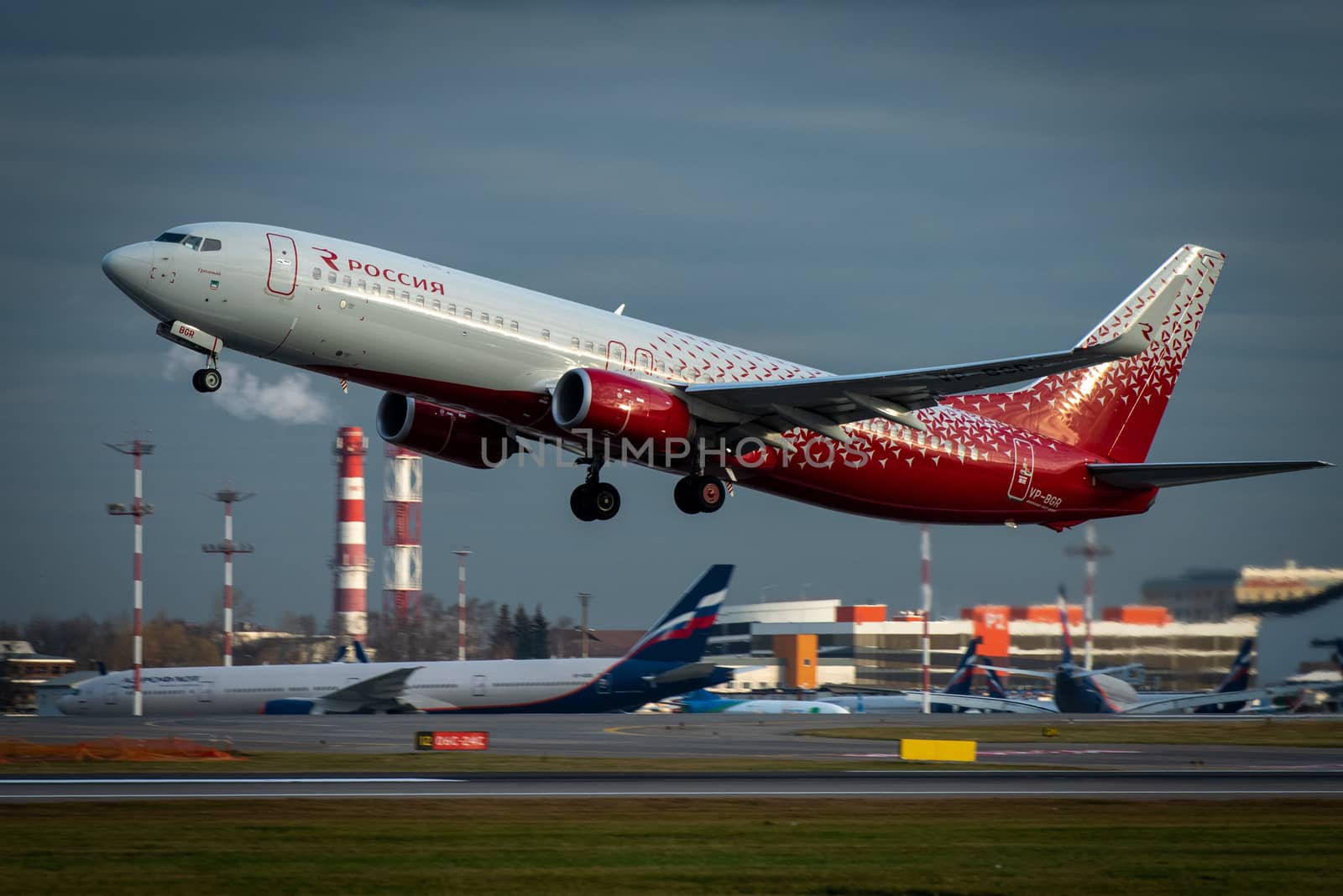 October 29, 2019, Moscow, Russia. Plane 
Boeing 737-800 Rossiya - Russian Airlines at Sheremetyevo airport in Moscow.