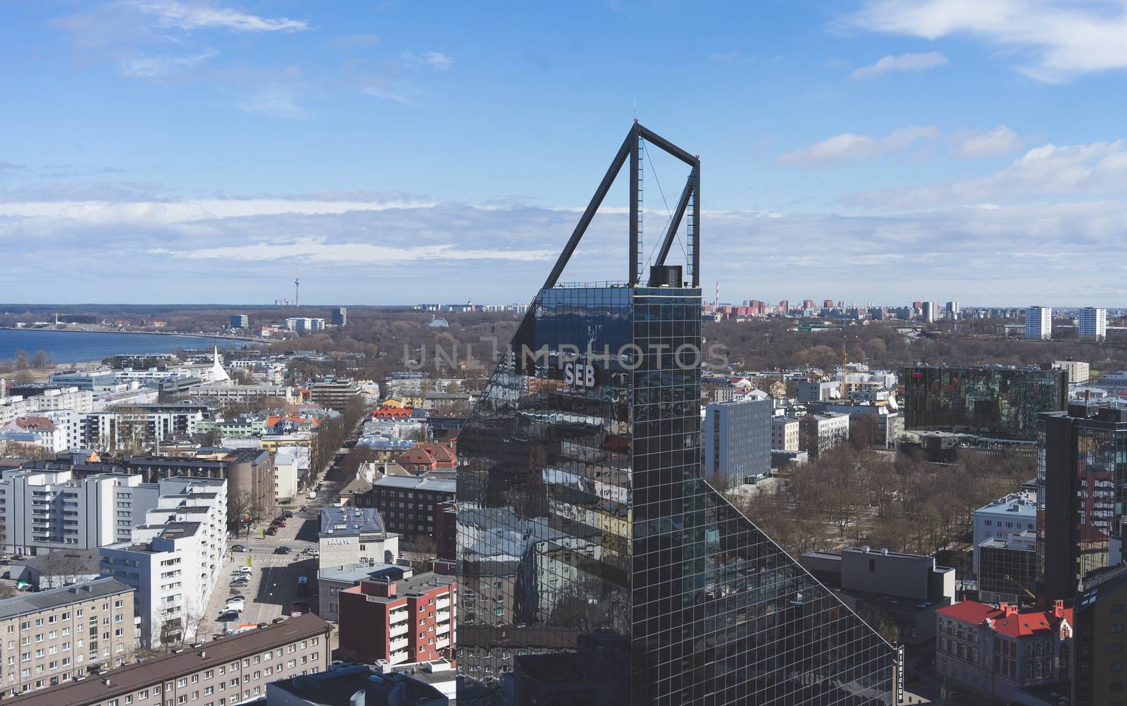 April 21, 2018 Tallinn, Estonia. View from the observation deck on the modern quarters and buildings of Tallinn.