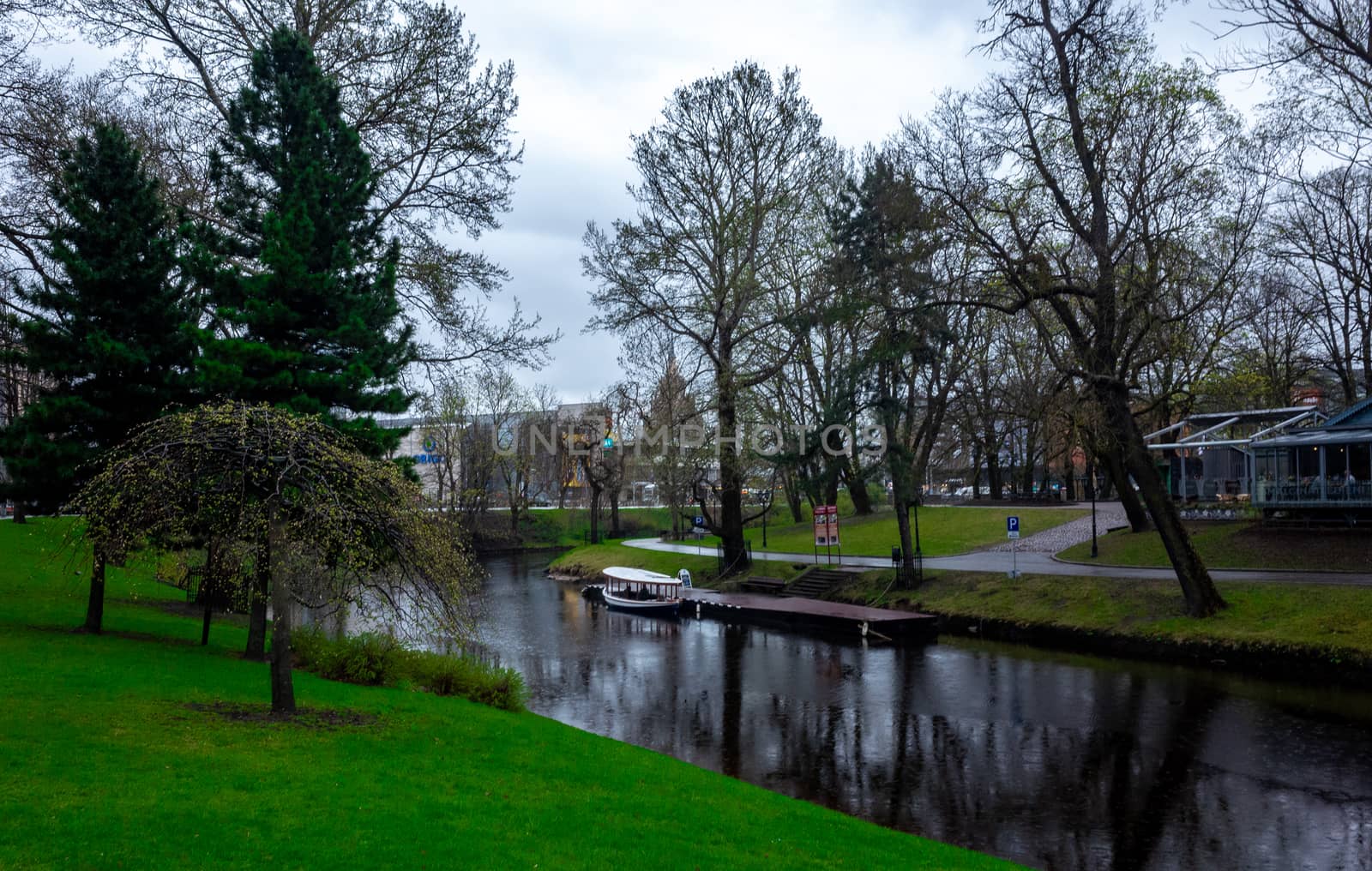 April 25, 2018 Riga, Latvia. City canal in a park Bastejkalns in Riga.