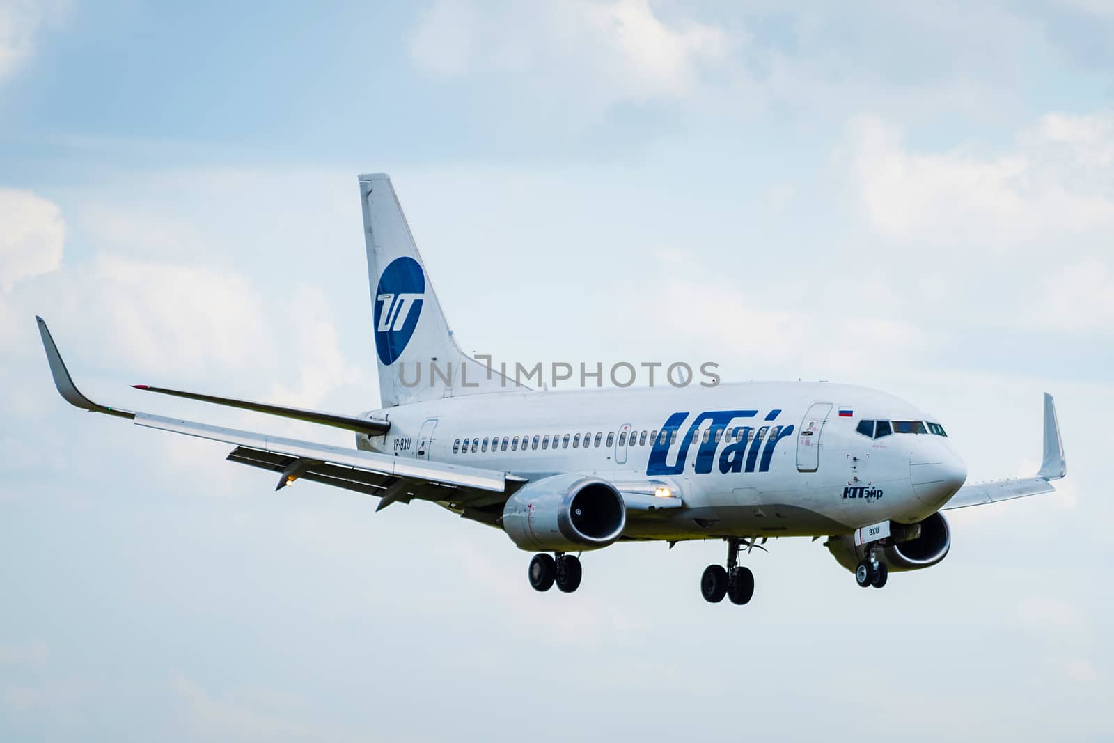 July 2, 2019, Moscow, Russia. Airplane Boeing 737-500 UTair Aviation Airlines at Vnukovo airport in Moscow.