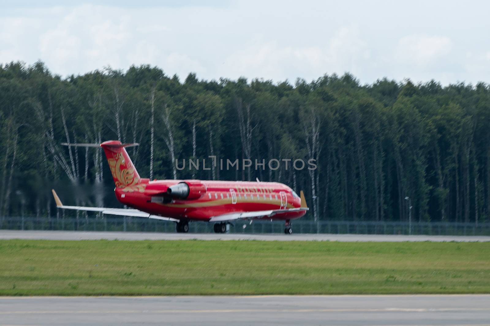 July 2, 2019, Moscow, Russia. Airplane Bombardier CRJ-100 Rusline airline at Vnukovo airport in Moscow.