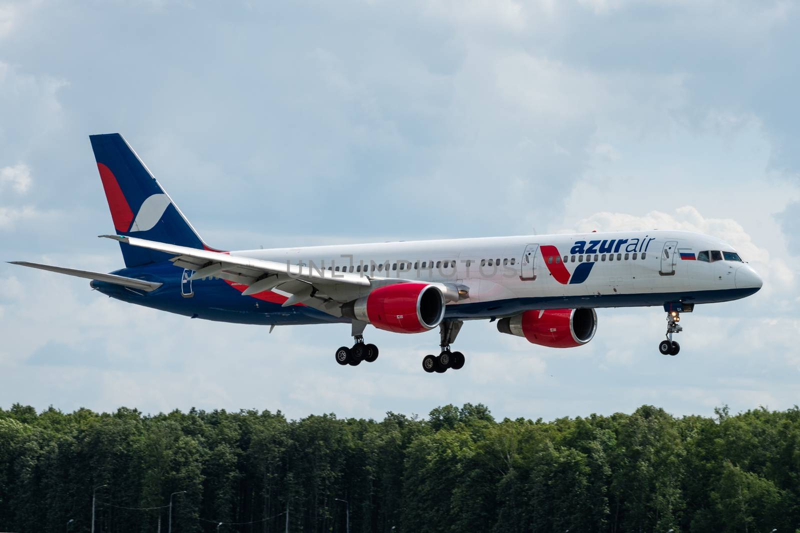 July 2, 2019, Moscow, Russia. Airplane Boeing 757-200 Azur Air Airline at Vnukovo airport in Moscow.