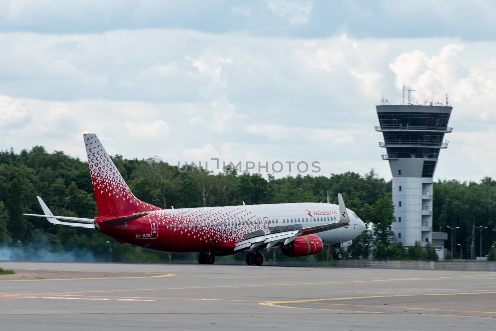 July 2, 2019, Moscow, Russia. Airplane Boeing 737-800 Rossiya - Russian Airlines at Vnukovo airport in Moscow.